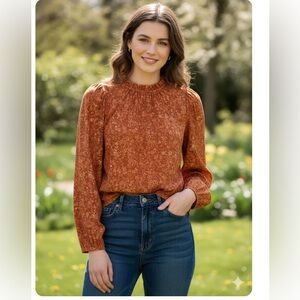 House of Harlow 1960 Rust Floral Blouse size L